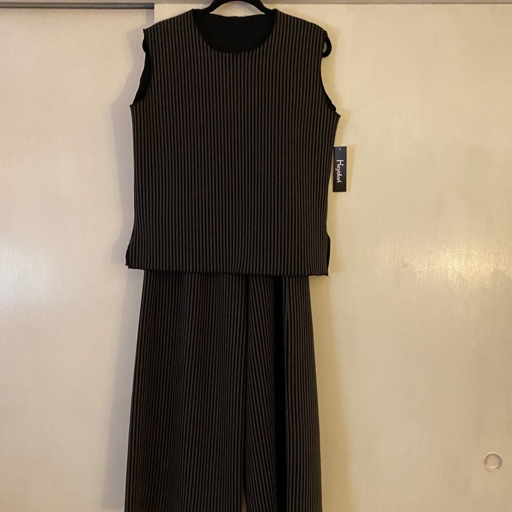 Heydari Black & Gray Stripe Matching Top Med. with Wide leg pants Sm. NWT